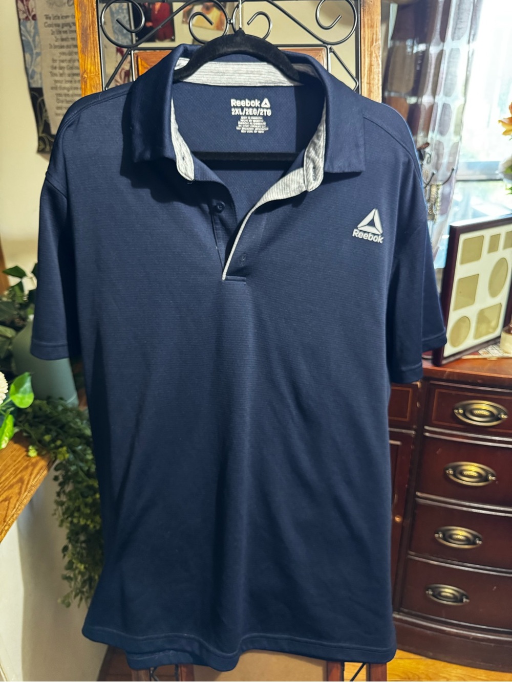 Reebok Navy Polo with Heather Gray Inner Collar